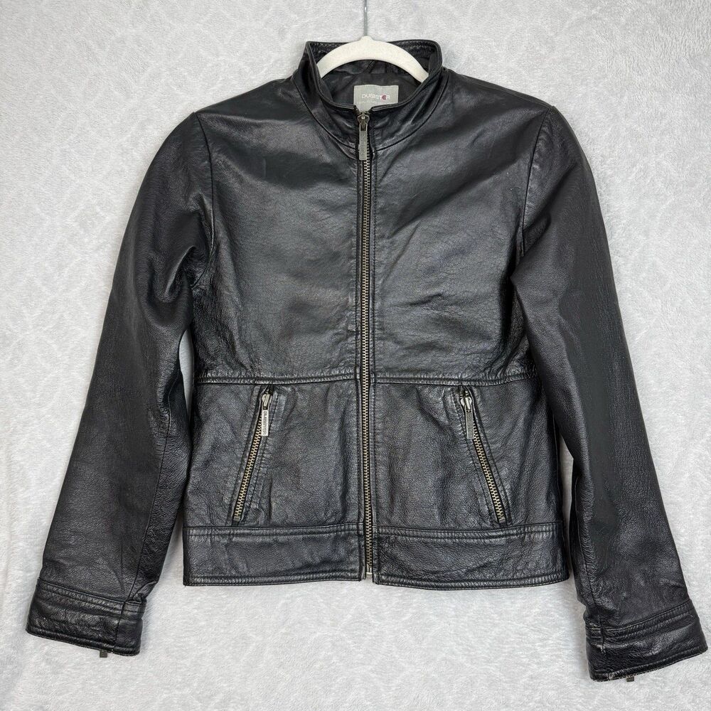 Vtg Genuine Leather Jacket Womens XS Black Biker Moto Grunge Punk Goth 90s Y2K